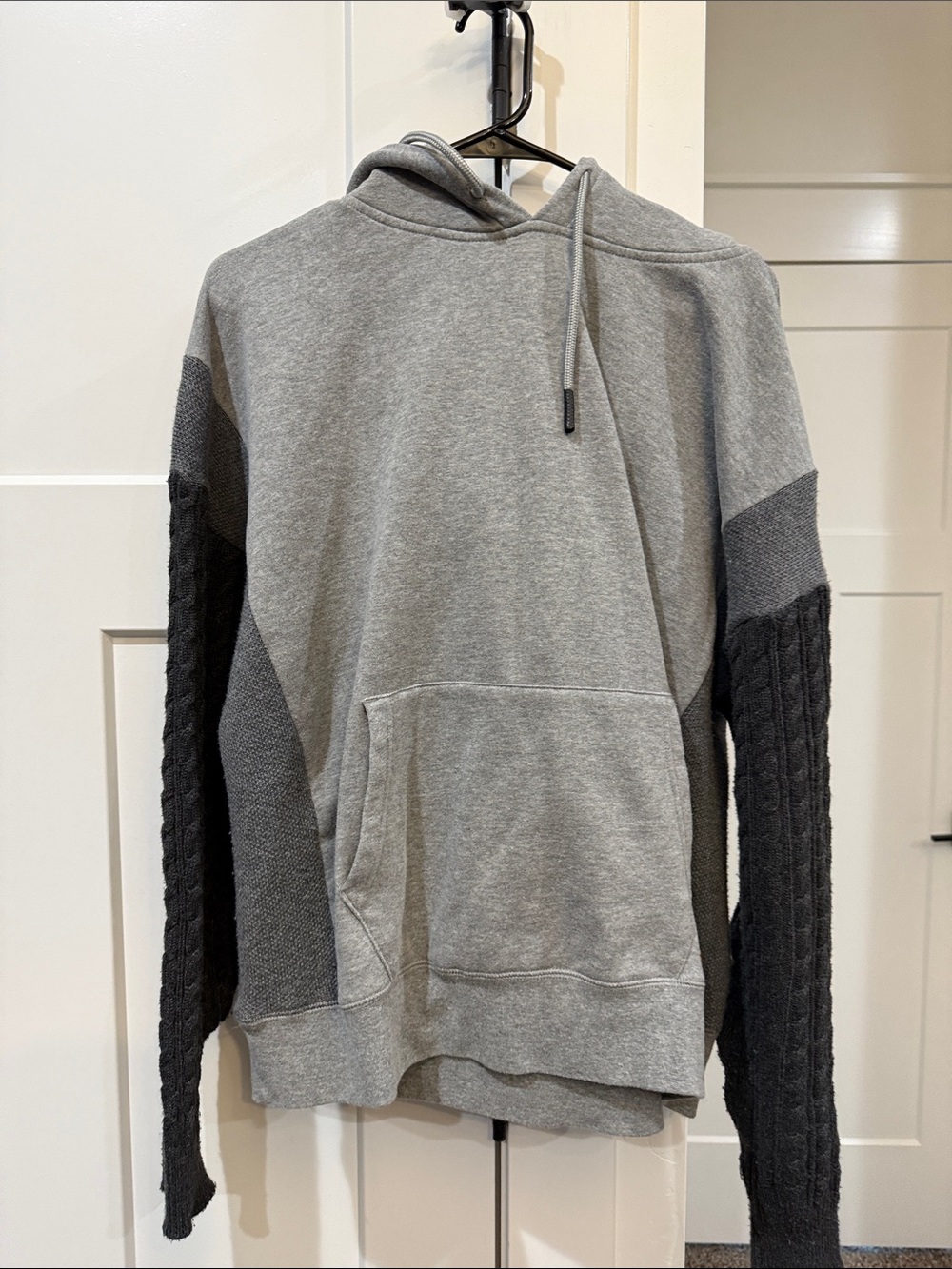 Buckle Gray and Black Mixed-Material Hoodie